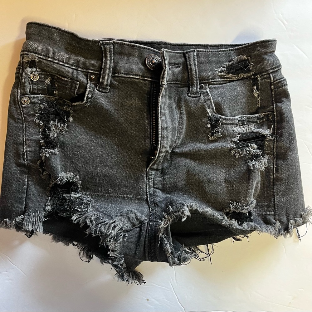 American Eagle High Rise Shorty Black Jean shorts size 0